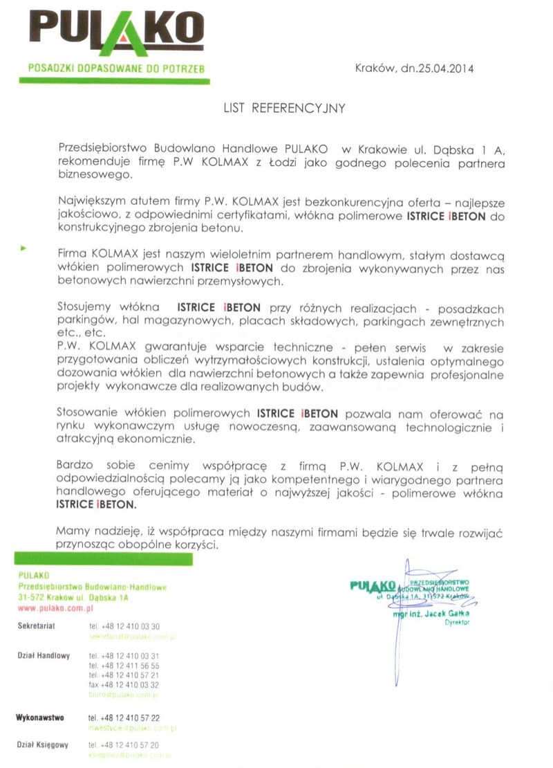 List referencyjny Pulako